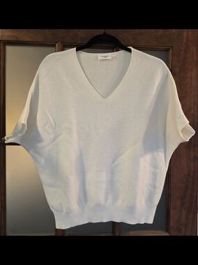 The Reset Women's V-Neck Short Sleeve Sweater in Off-White